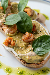 Creamy avocado sandwich, very appetizing close up photo