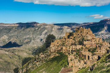 ruins of an old mountain village, fotest and sky