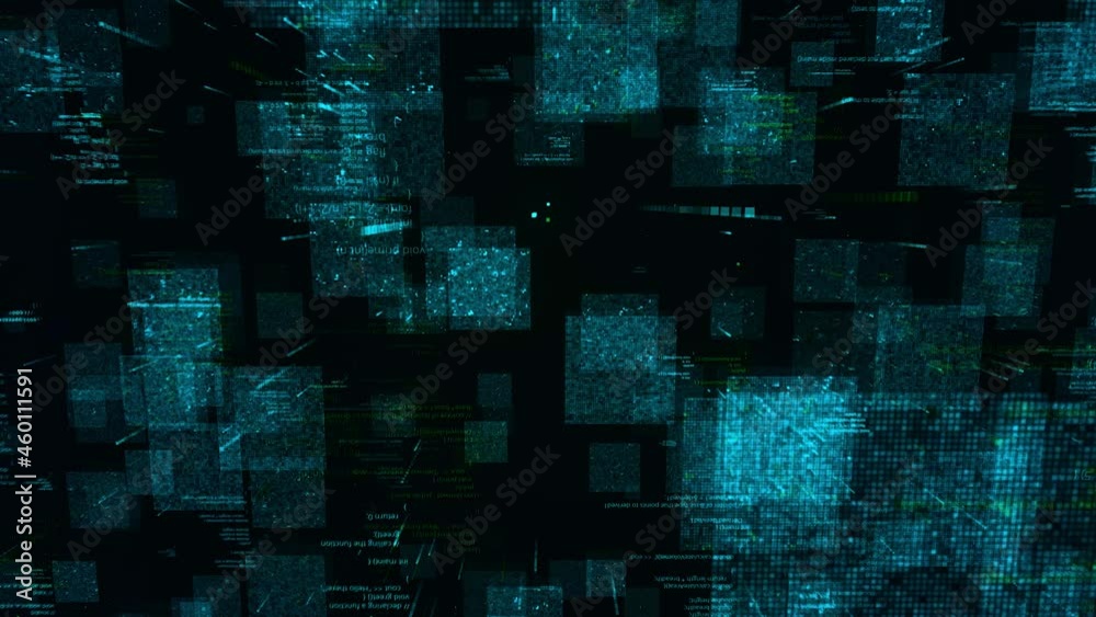 Poster digital flying background with a network data code, seamless loop. animation. concept of big data. i