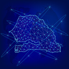 Global logistics network concept. Communications network map Senegal on the world background. Map Republic of  Senegal with nodes in polygonal style. EPS10. 
