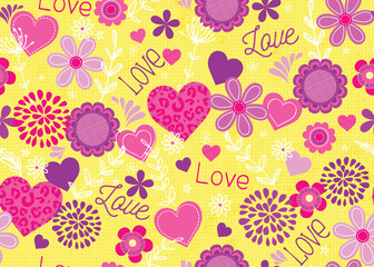 Happy and bright repeating vector pattern on cheerful yellow background. Seamless vector patterns are great for backgrounds, wallpapers, and surface designs.