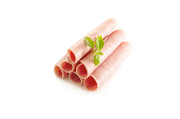 Pork ham, slices of ham isolated on a white background