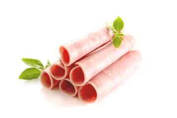 Pork ham, slices of ham isolated on a white background