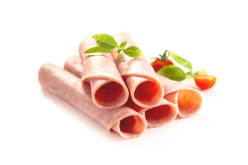 Pork ham, slices of ham isolated on a white background