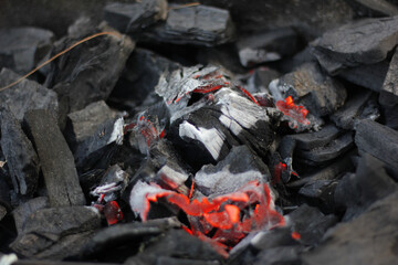 Fototapeta na wymiar burning charcoal in a fireplace