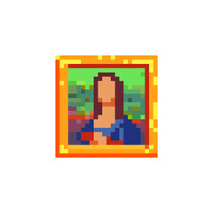 Picture icon. Pixel art. 8-bit sprite. Classic story. Design for stickers, logo, embroidery, mobile app. Isolated vector illustration. Portrait of a woman.