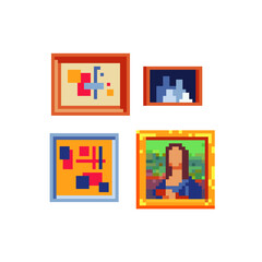 Picture icons set. Pixel art. 8-bit sprite. Classic story. Design for stickers, logo, embroidery, mobile app. Isolated vector illustration. Portrait of a woman.