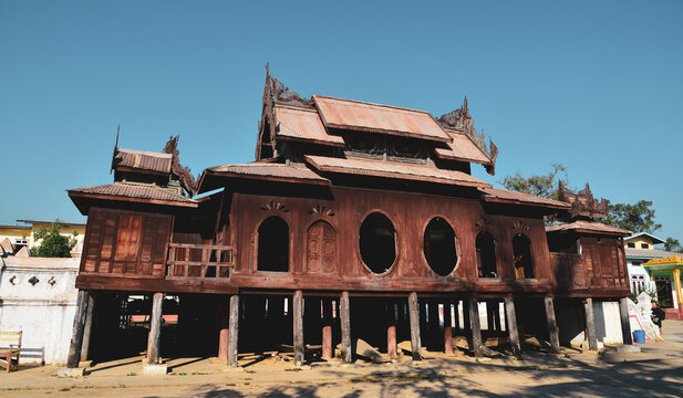 Wooden Shwe Yan Pyay Monastery in Myanmar
