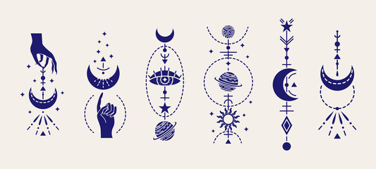 Fototapeta na wymiar Vector set of magic illustrations with mystery symbols. Magical cards.