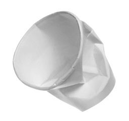 Disposable crumpled, paper cup  for throwing away and recycling isolated on white background with...