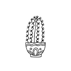 Cactus in pot. Houseplants. An exotic plant. Thorns. Plant. Vector. Doodle. Hand-drawn illustration. Silhouette. Black and white outline. Coloring.