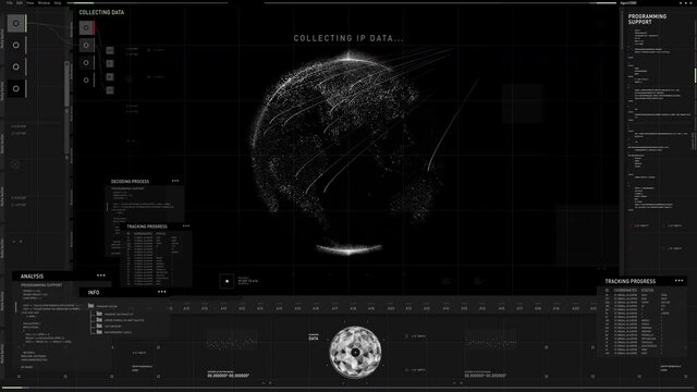 Target Location Search By A High Tech International Security Software. International Ip Address Data Analysis Via Futuristic Security Software. International Security Software Scans Global Map.