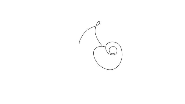 Animated self drawing of single continuous line draw whole healthy organic cherries for orchard logo identity. Fresh fruitage concept for fruit garden icon. Full length one line animation illustration
