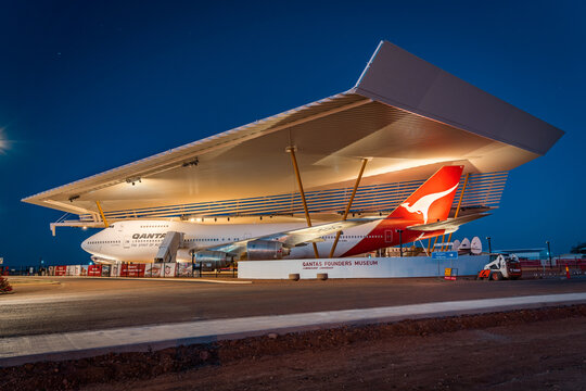 Longreach, Queensland, Australia - Sep 8, 2021: Boeing 747 exhibited in the Qantas Founders museum