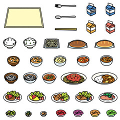 Illustrations of various dishes. set.