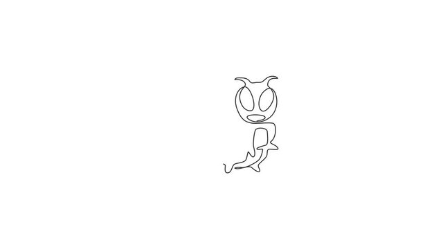 Animated self drawing of single continuous line draw adorable caterpillar for company logo identity. Serious agricultural pest mascot concept for pest control icon. Full length one line animation.