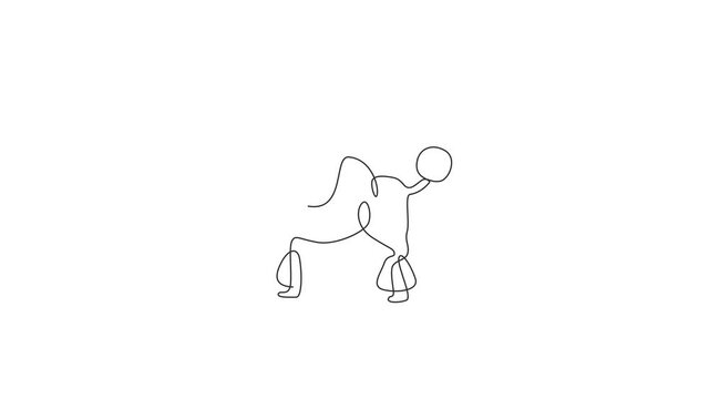 Animated self drawing of one continuous line draw cute poodle dog for company logo identity. Purebred dog mascot concept for pedigree friendly pet icon. Full length single line animation illustration.