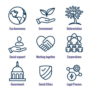 Environment or Environmental and Social Government and Governance Icon Set for ESG
