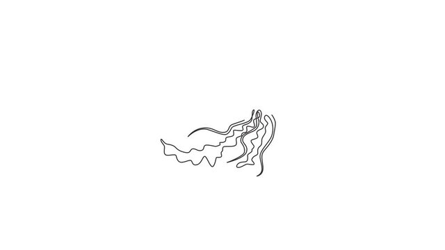 Animated self drawing of one continuous line draw cute jellyfish for company logo identity. Poisonous sea jellies creature mascot concept for aquatic show icon. Full length single line animation.