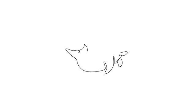 Animation of single one line drawing of funny dugong for nautical logo identity. Sea pig or sea camel mascot concept for aquatic show icon. Continuous line self draw animated. Full length motion.