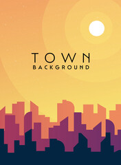 Naklejka premium Morning, day city skyline landscape, town buildings in different time and urban cityscape town sky. Daytime cityscape. Architecture silhouette downtown vector background. Flat design for flyers, cards