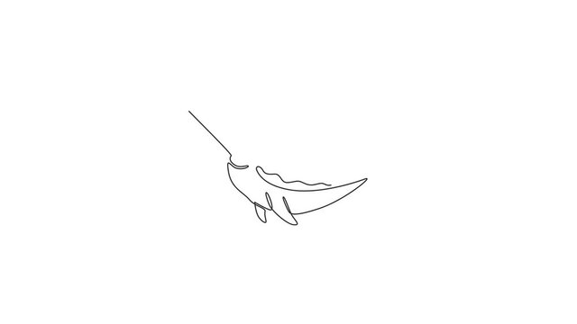 Animated self drawing of single continuous line draw adorable narwhal for logo identity. Narwhale animal mascot concept for magical creature icon. Full length one line animation illustration.