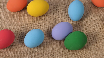Easter eggs or color egg. Multi-colorful of easter eggs on background in studio with close-up shot which include many colour such as yellow, green, blue, purple, red on festival eggs by art painting.