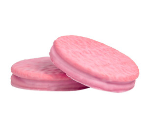 Pink cookies strawberry flavor isolated on the white background