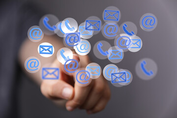  touching 3D rendering flying email icon with his fin