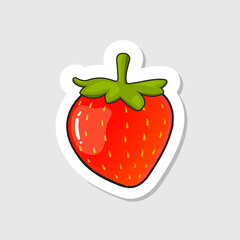 Vector Strawberry Sticker on White Background, shiny, colorful and cartoony style  strawberry, berry and fruit
