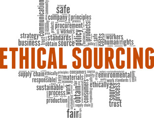 Fototapeta premium Ethical sourcing vector illustration word cloud isolated on white background.