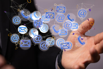 holding smartphone and checking email online on web with