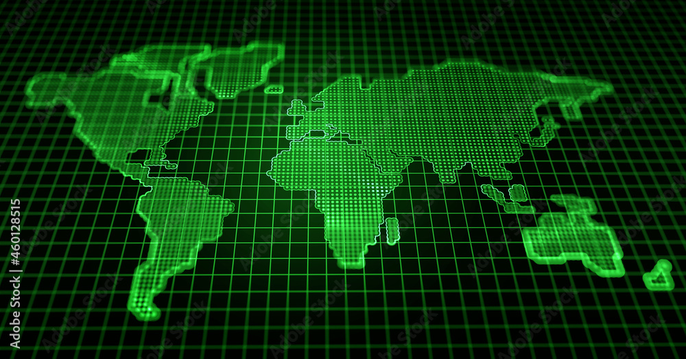 Poster map of continents, high-tech 3d illustration. globalization of communications, planetary network, an