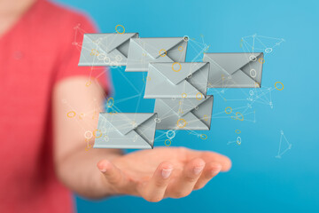 Approved email and spam message displayed on a futuristic interface