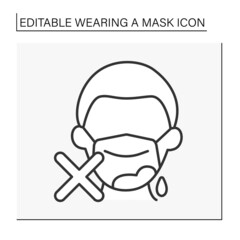  Face mask line icon. Dirty mask unprotect from covid19. Healthcare concept. Isolated vector illustration. Editable stroke
