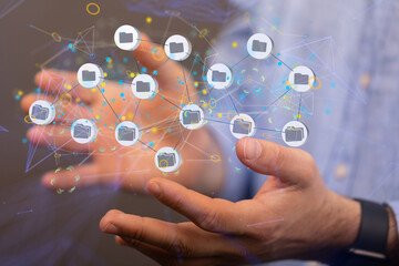 Cloud technology. Polygonal wireframe art looks like constellation