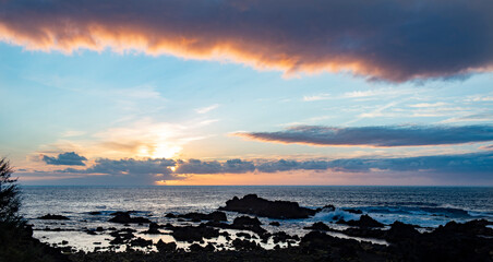 Fototapeta na wymiar Sunset on the azorean island of Sao Miguel, Mosteiros village