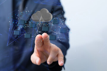 Cloud technology. Polygonal wireframe art looks like constellation
