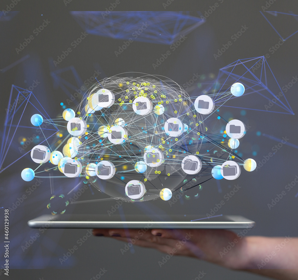 Poster data Internet infrastructure concept. Abstract technology background. 3D rendering.