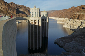 Hoover Dam, famous concrete Dam on Colorado River between Arizona and Nevada, popular tourist place