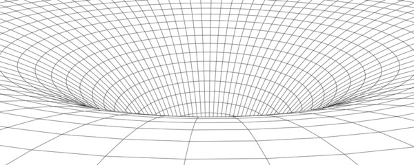Wireframe abstract tunnel. 3D tunnel grid. Futuristic 3d portal. Network cyber technology. Vector illustration.