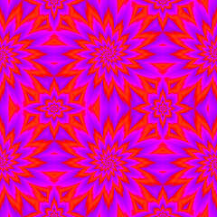 Red flowers blossom. Optical expansion illusion. Wrapping paper. Seamless pattern.