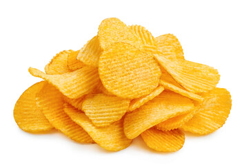 Ridged potato chips, isolated on white background