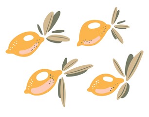 Set of sweet yellow lemons on a white background, isolated. Vector illustration.