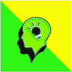 Bald Head Side View With A Lightbulb Inside Green and yellow modern 3d vector icon logo