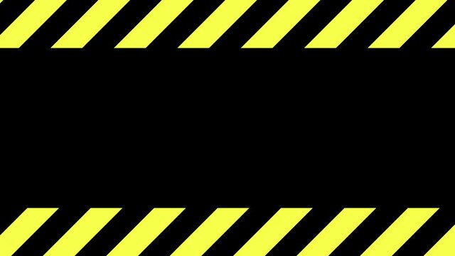 A scrolling warning caution tape (angled stripes). Black background, fast motion.
