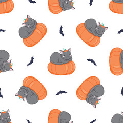 A vector illustration seamless pattern of retro halloween theme.