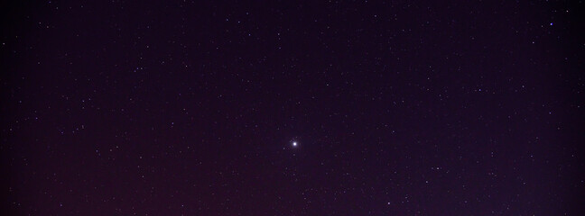 Panorama blue night sky and star on dark background.Universe filled with stars, nebula and galaxy with noise and grain.Photo by long exposure and select white balance.