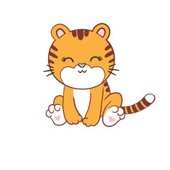 Cute Cartoon Tiger isolated on a white background
