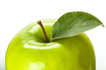 Green Apple With Leaf Close-up